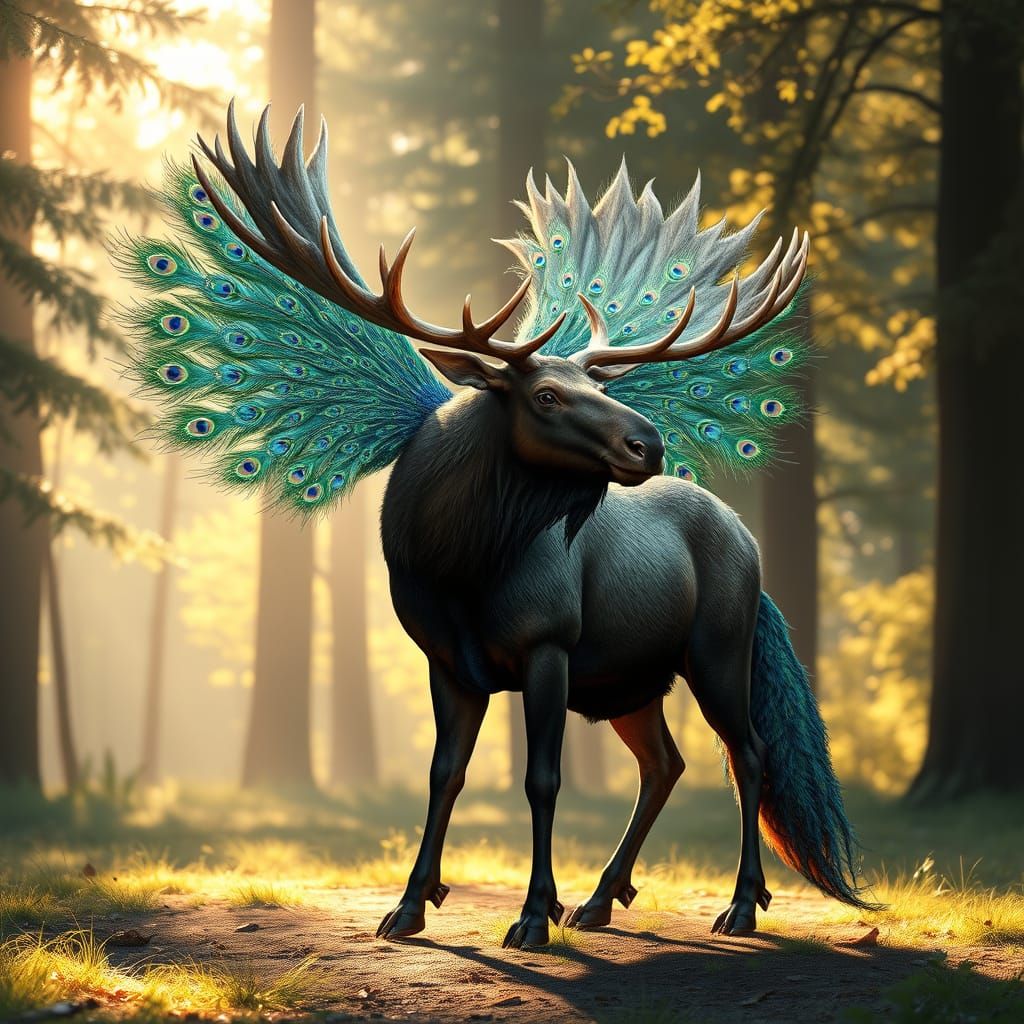 Moose Peacock Hybrid Majestic Forest Creature