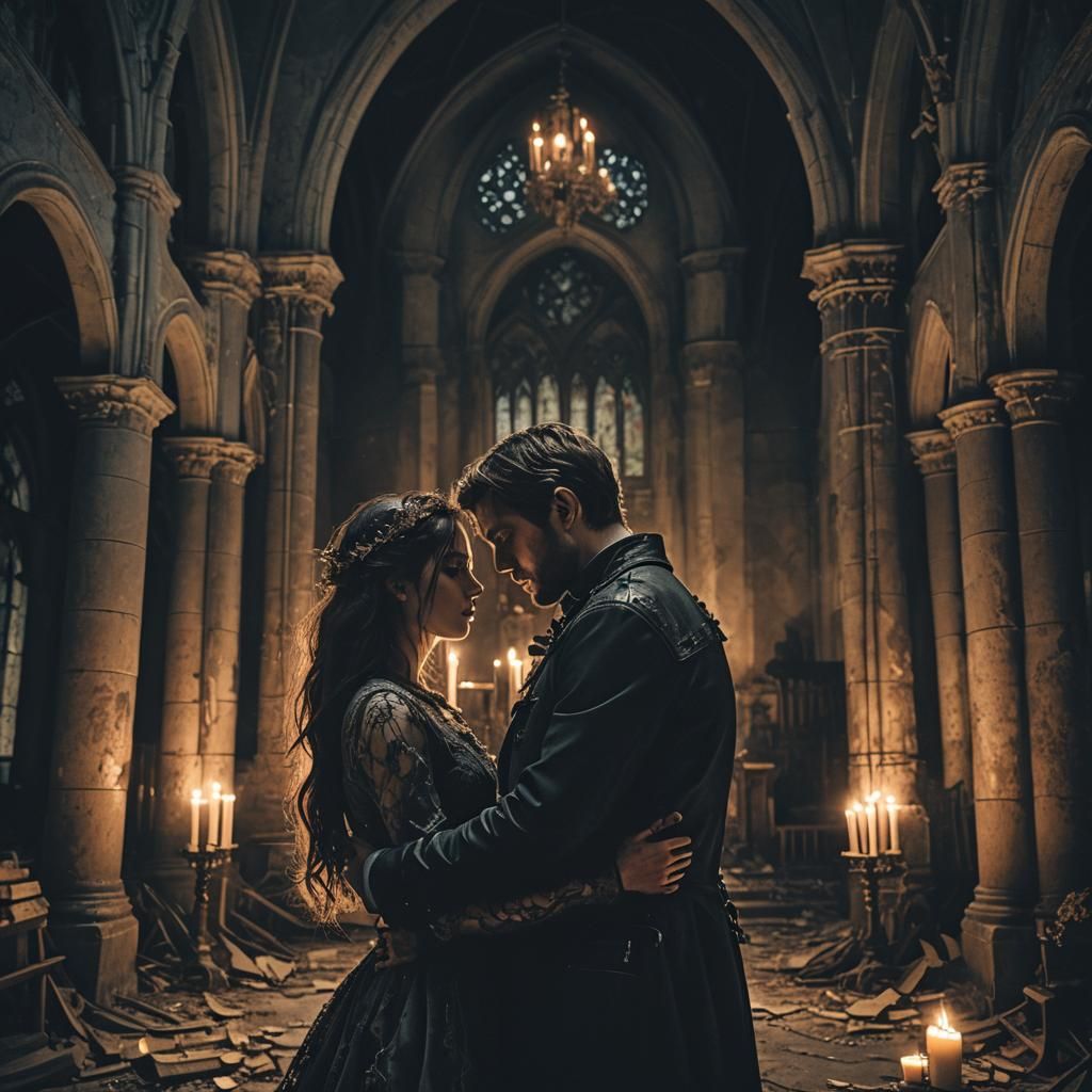 Dark Romanticism: Couple in Candlelit Church