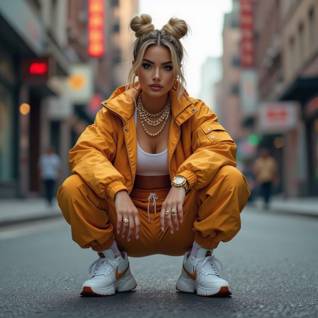Cinematic Photo of Woman in Space Buns Hairstyle