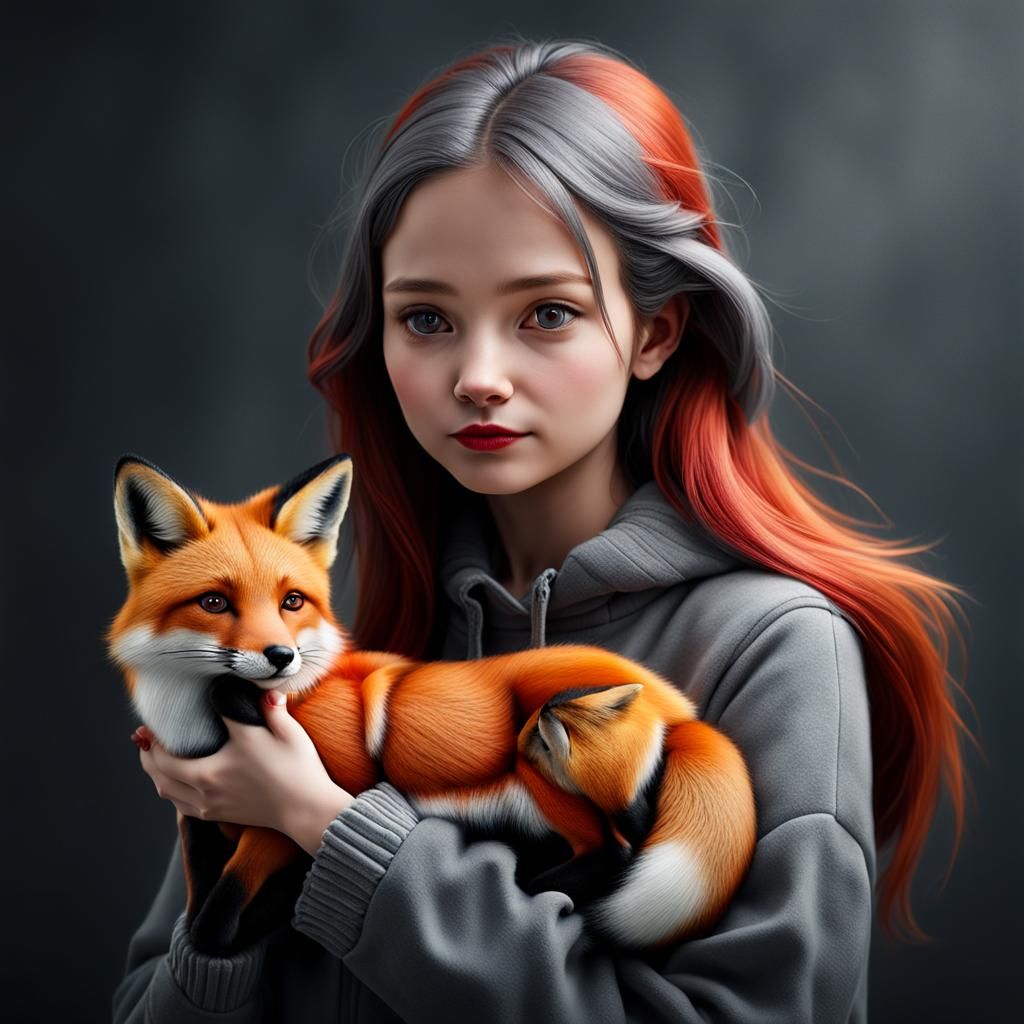 Girl with Fox: Realistic Layered Portrait Photography
