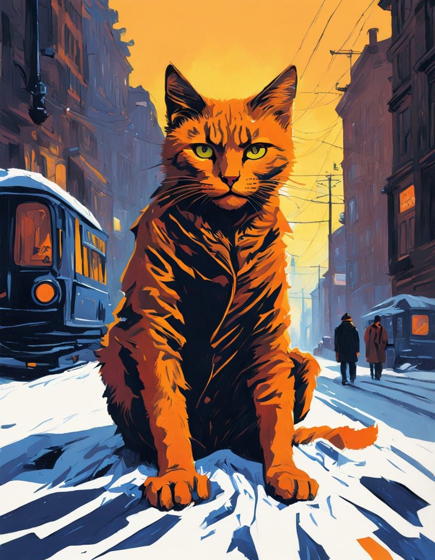 Vibrant Orange Feline in Dreamlike Black Light Neo-Impressio...