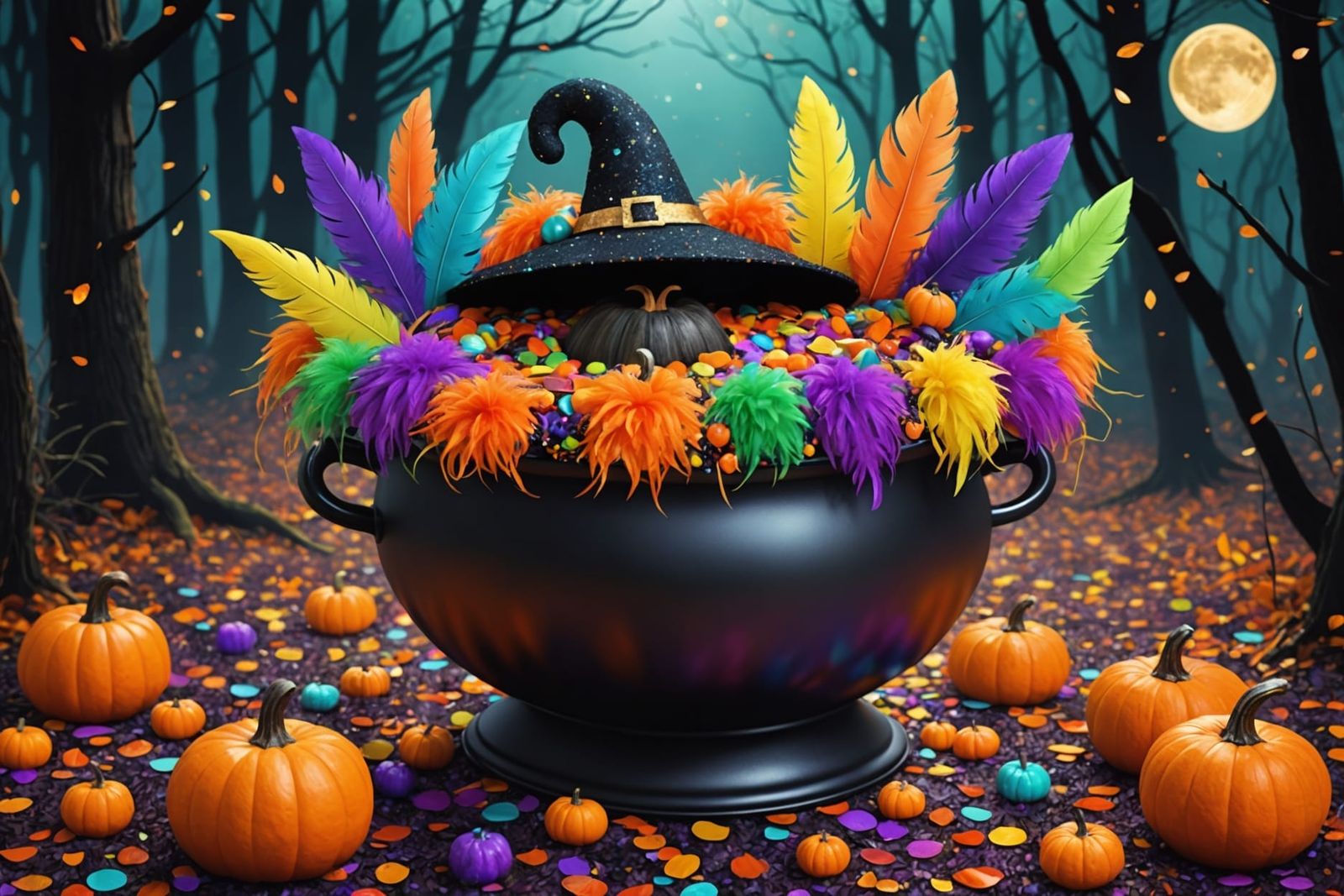 Iridescent Halloween Cauldron in Tiffany Style