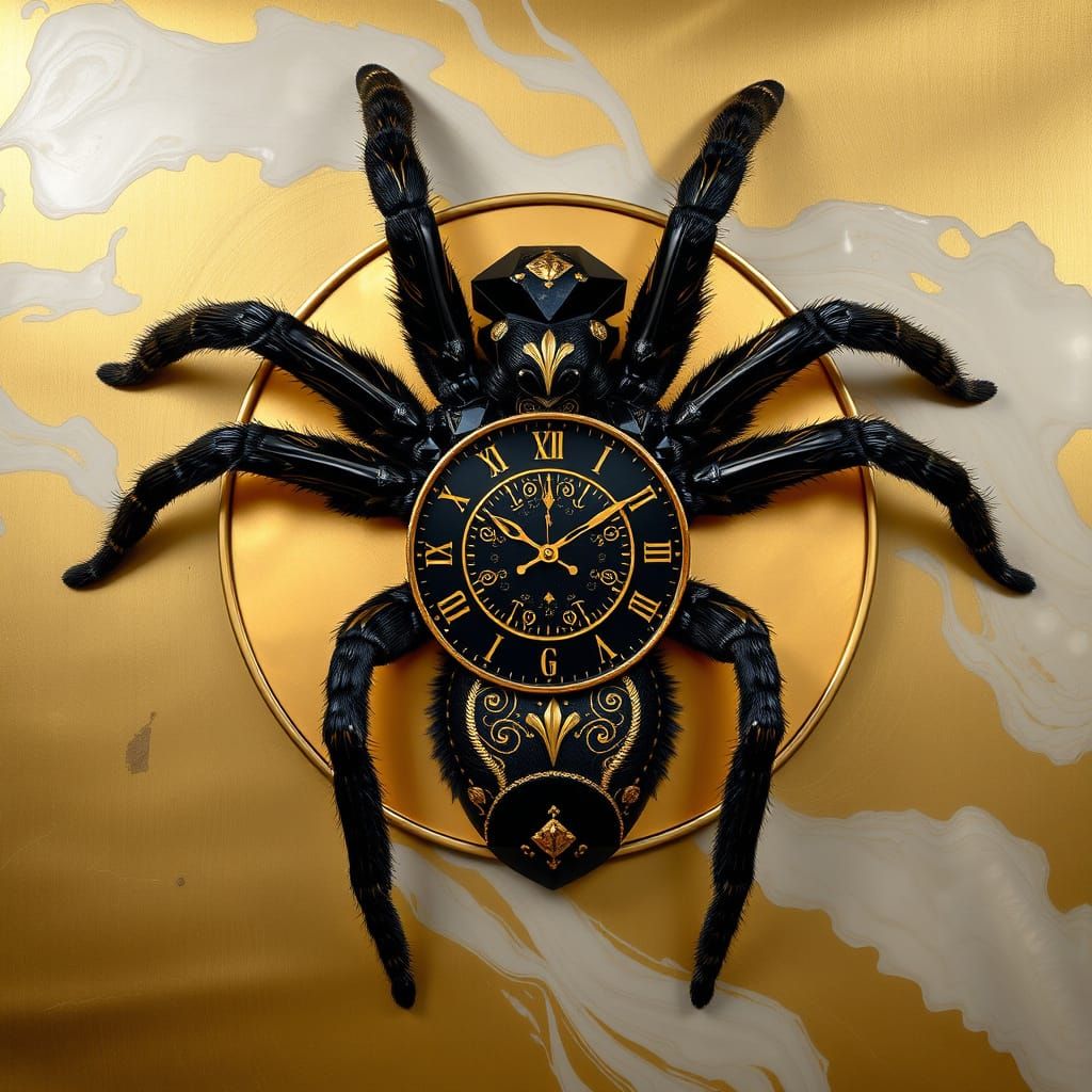 Ancient Gold Tarantula Wall Clock in Intricate, Textured Hai...