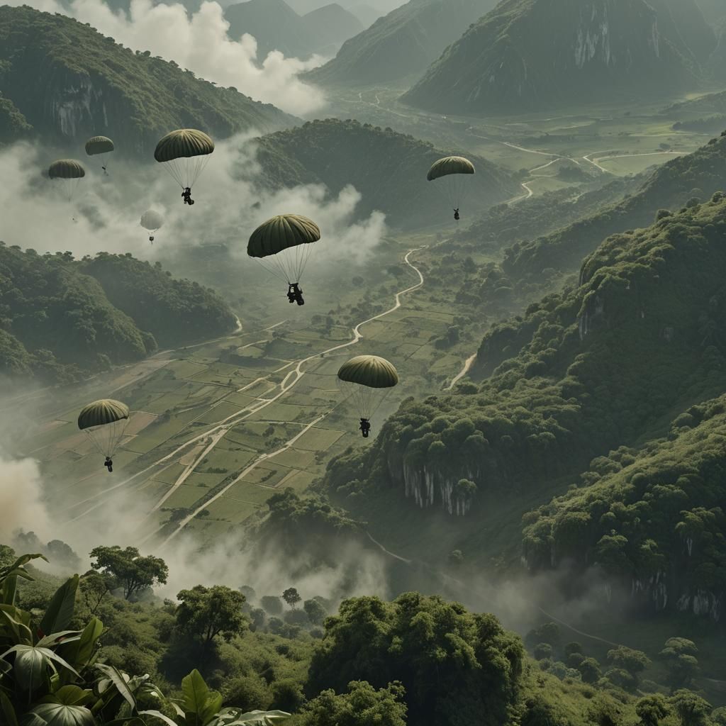 French Paratroopers Over Col de Tu Lé: Cinematic Digital Art