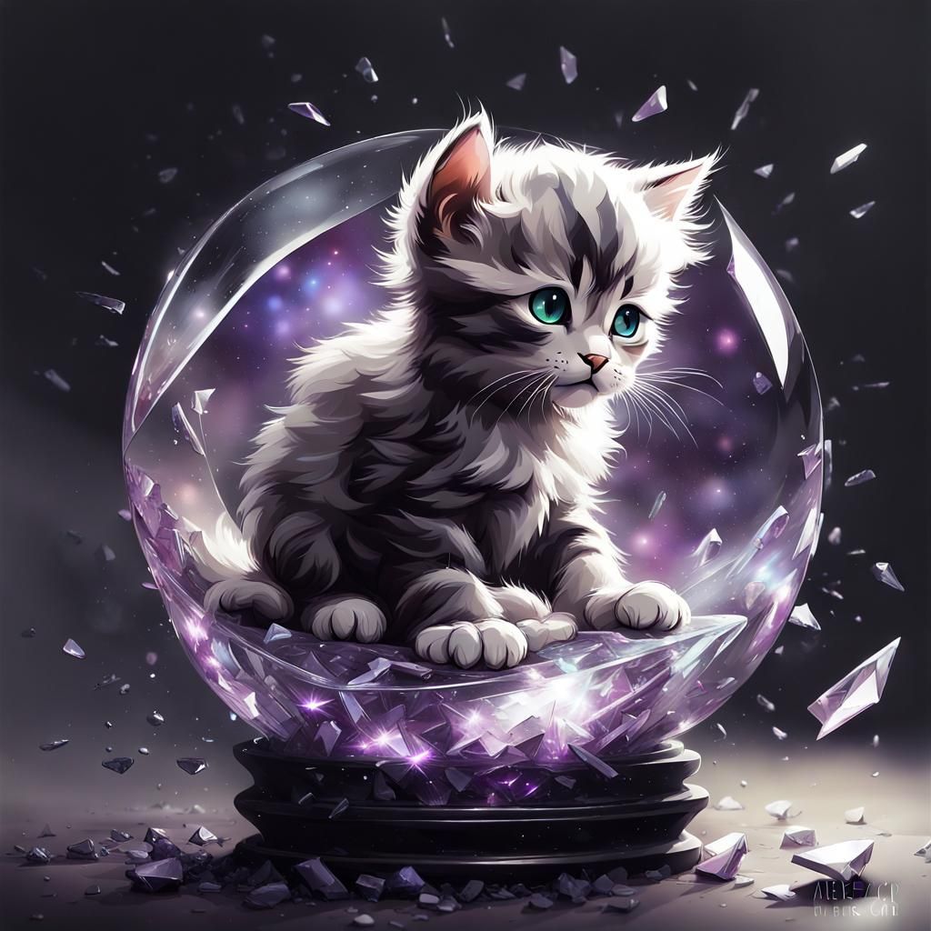 Happy Kitten Emerges from Shattered Orb