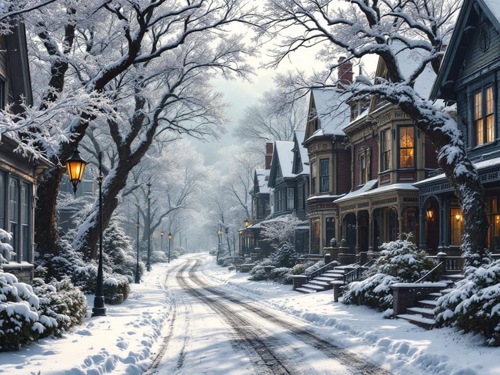 Winter in Vermont: A Matte Painting of a Quaint Street