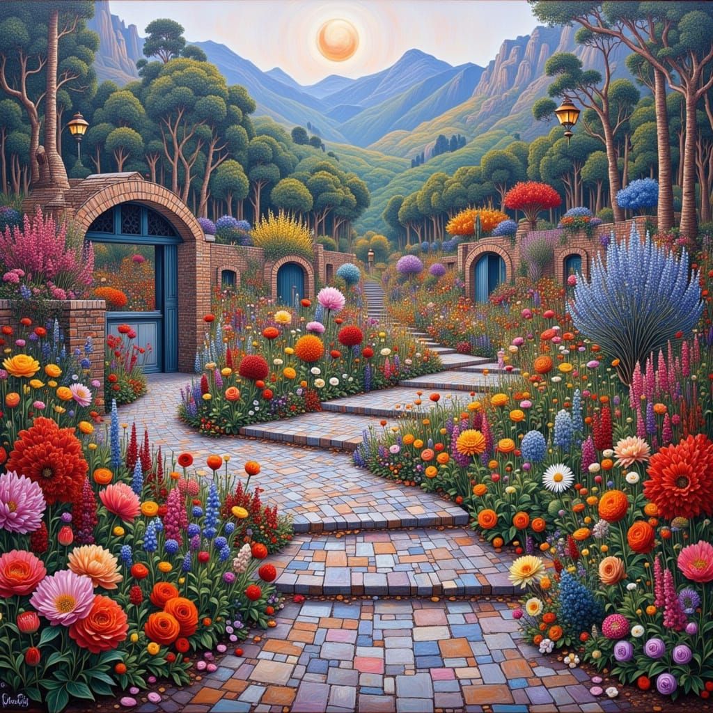 Psychedelic Garden Path to Purple Mountains