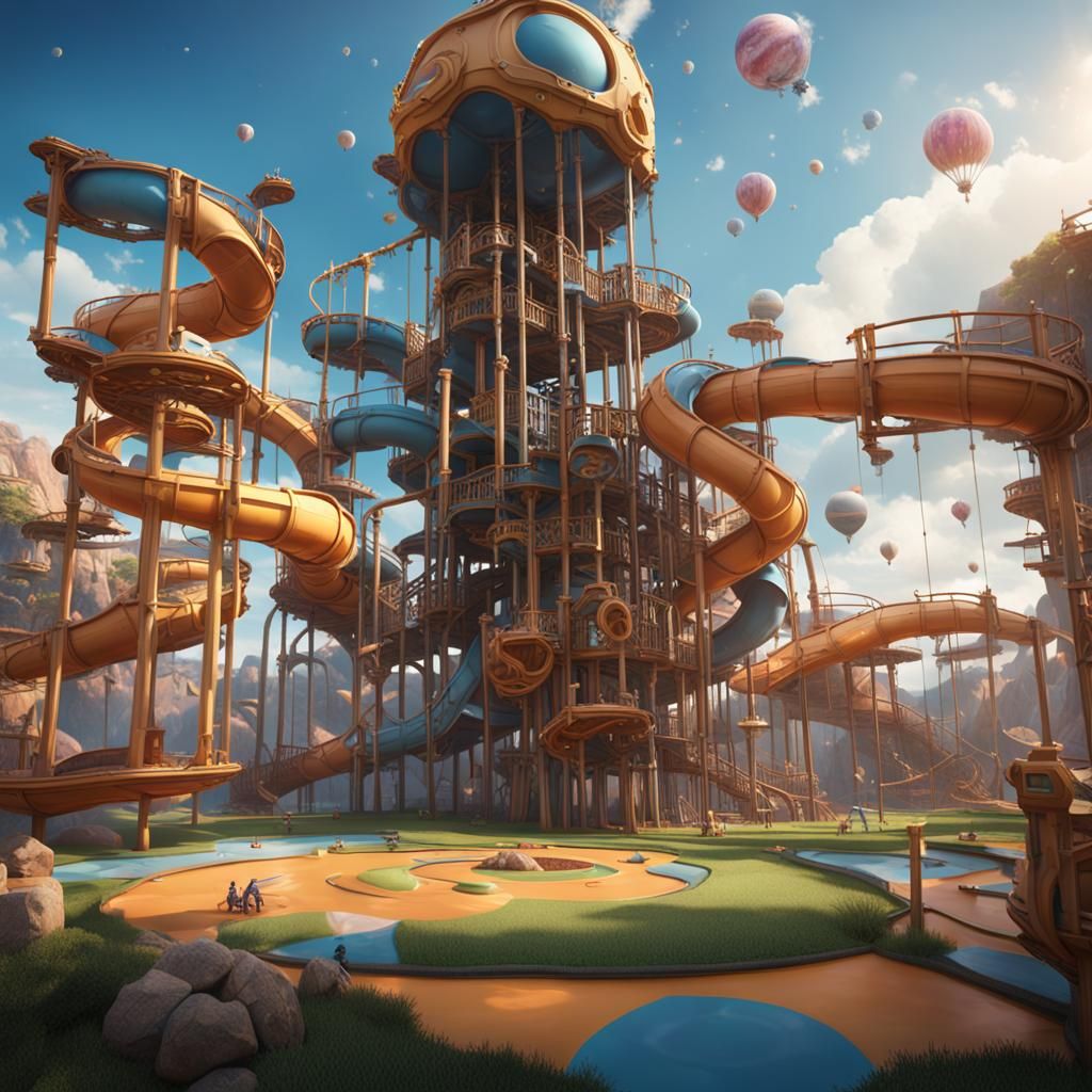 Upside Down Playground Slide to Space: Matte Painting