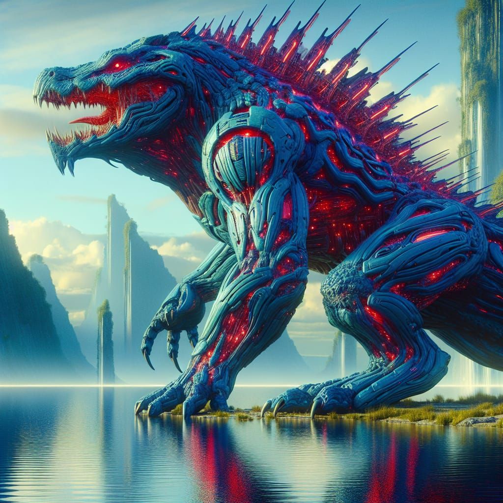 Science Fiction Alligator Emerges from Lagoon