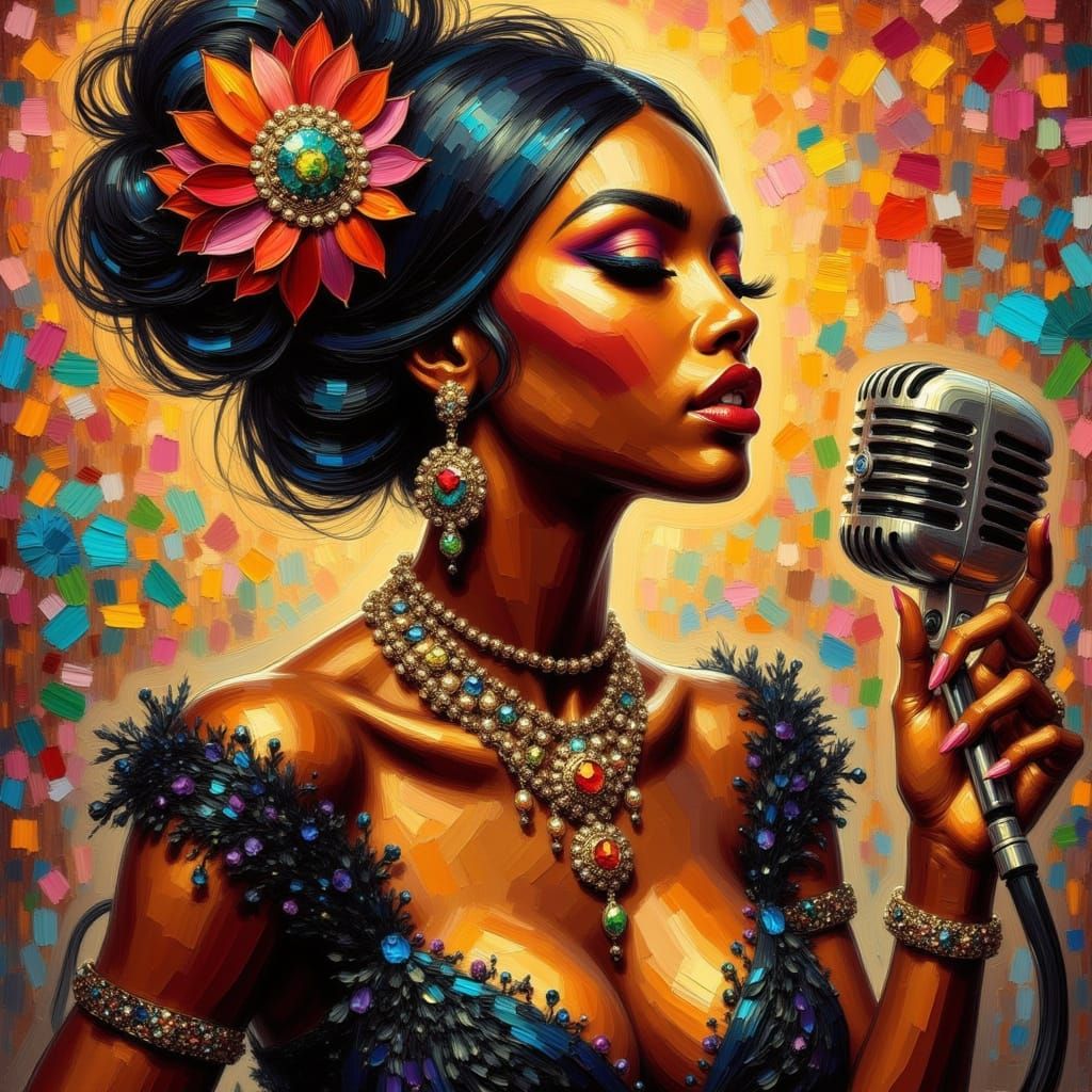 Sultry Blues Diva in Elegant Art Nouveau Style