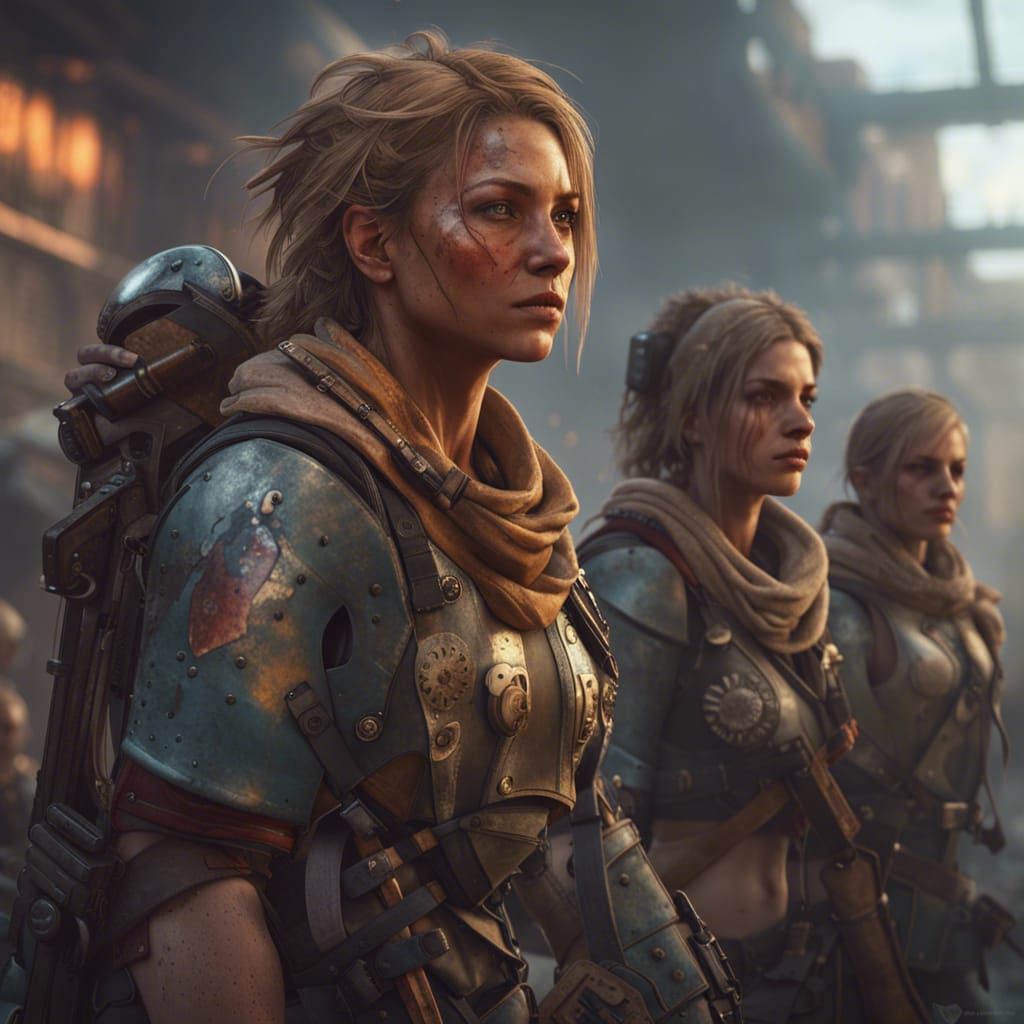 Post-Apocalyptic Female Warriors, Hyperdetailed Concept Art
