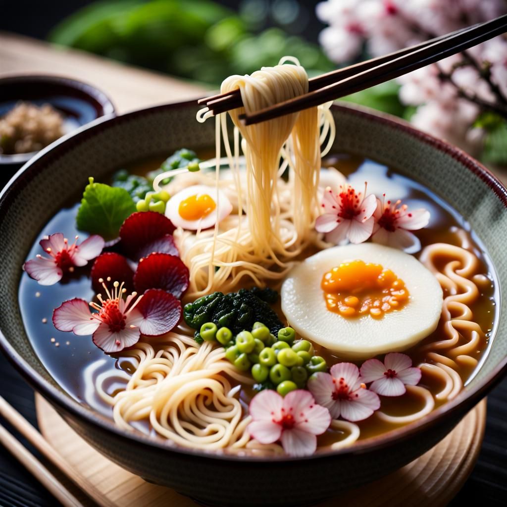 Miso Ramen with Cherry Blossoms: A Culinary Photograph