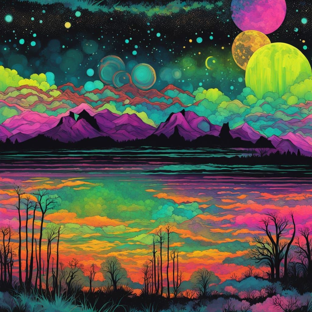 City Sunrise in River Silhouette with Neon Sparkle