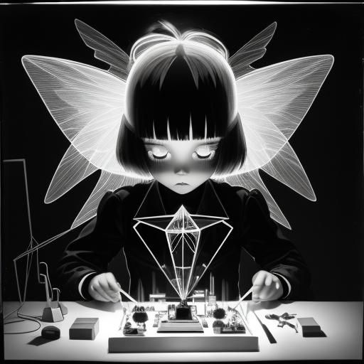 Surreal Rayograph with Rainbow Fairy in Double Exposure