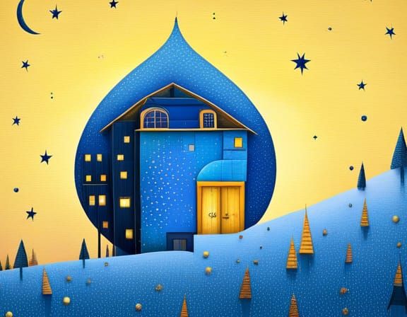 Cosmic Moon House in Art Brut Style