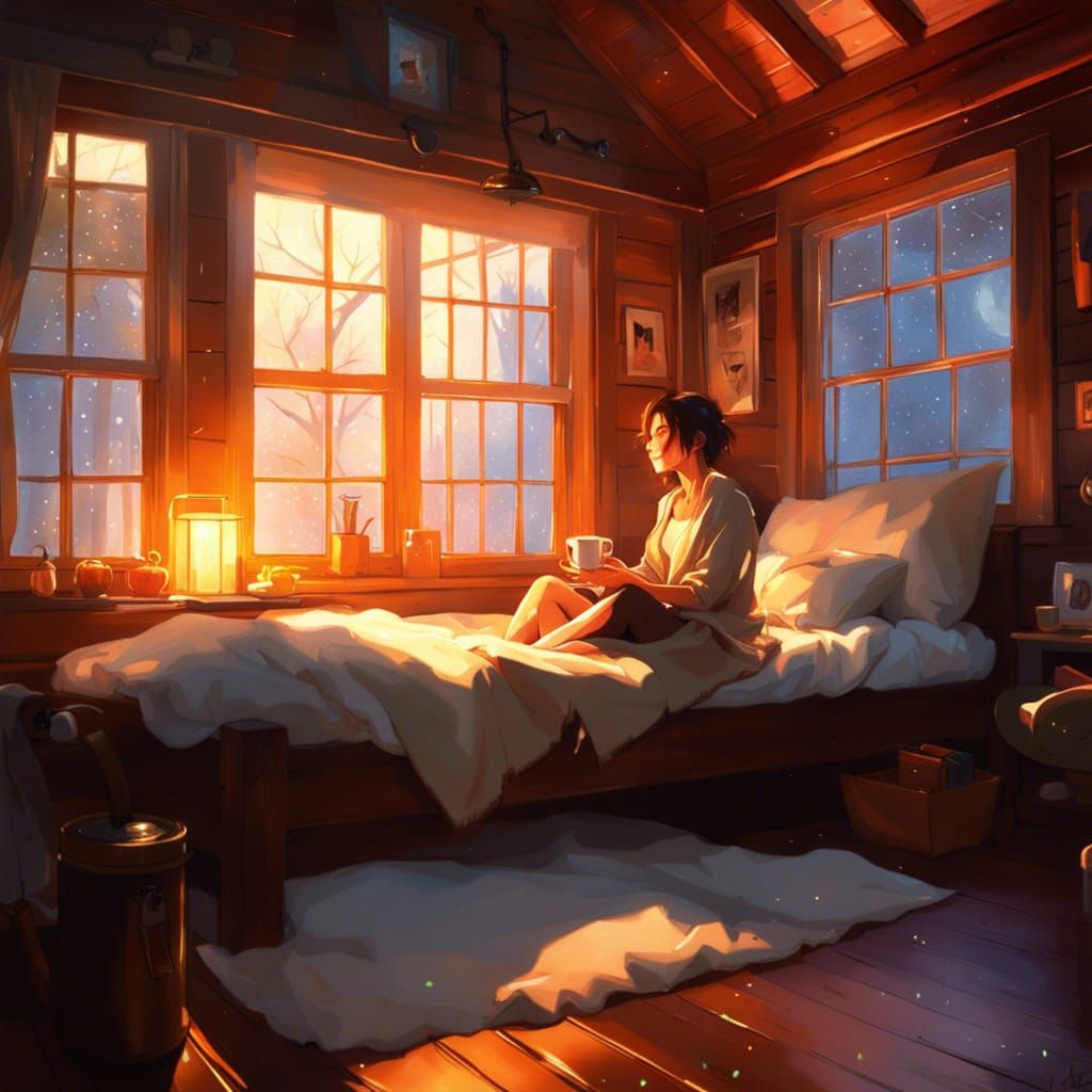 Cozy Cabin Interior in Digital Art Style