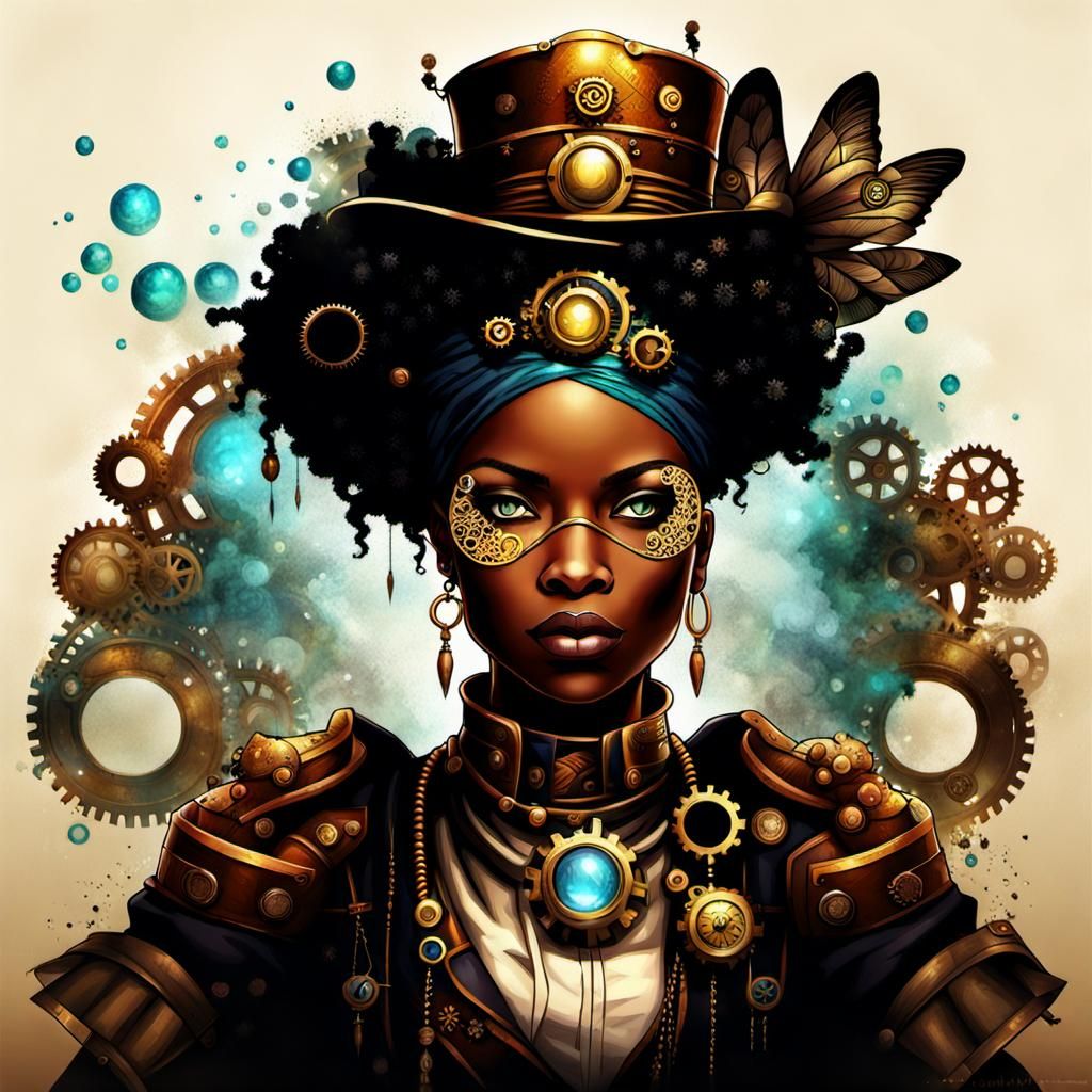 Steampunk African Queen in Splash Art Style
