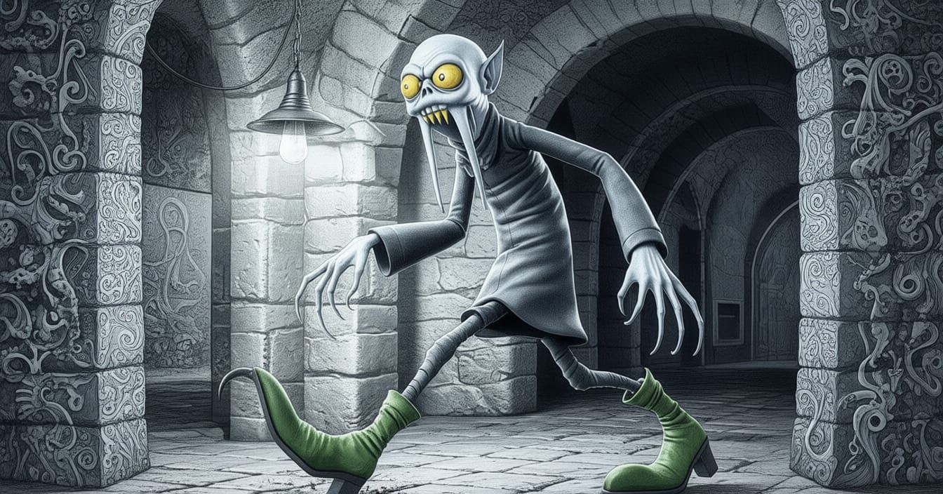 Surreal Vampire with Walrus Teeth and Long Claws