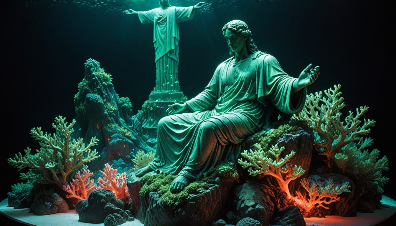 Christ the Redeemer Meets Underwater Chaos in Neon Algae