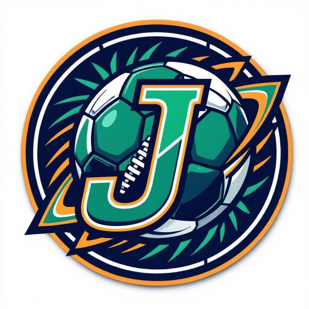 Football Logo with Abstract J in Blue and Green