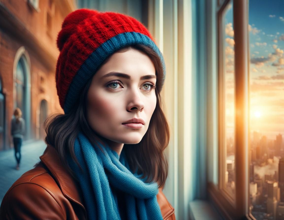 Longing Woman: Hyper-Realistic Panoramic Portrait