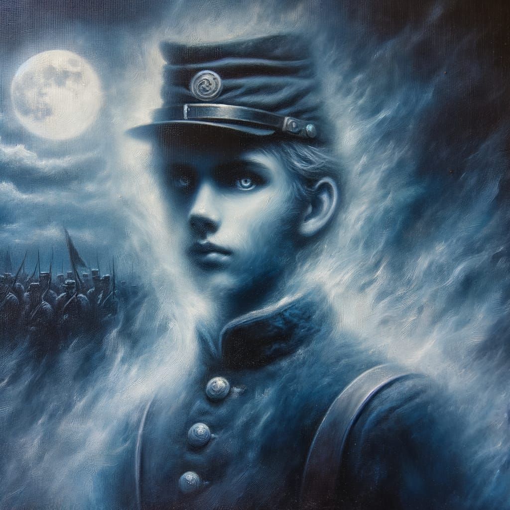 Ghostly Civil War Soldier Portrait in Oil Painting