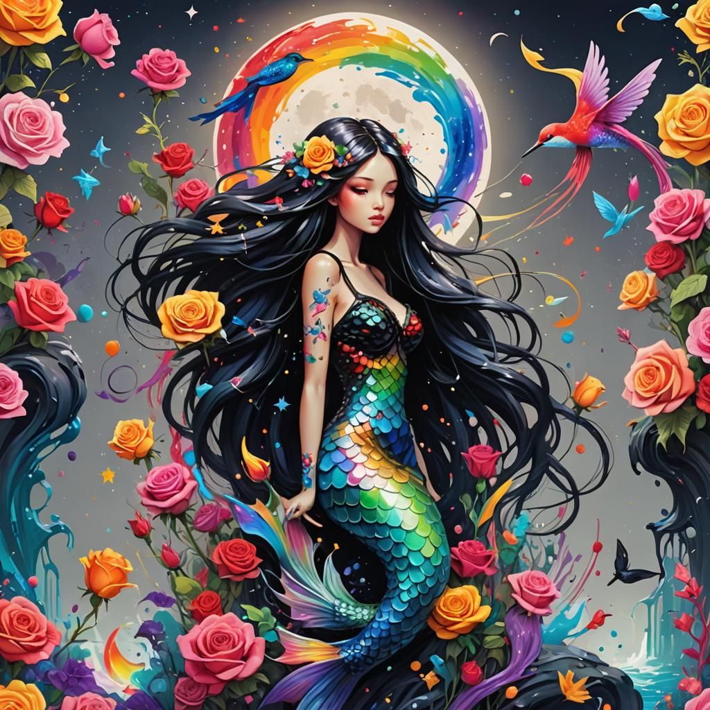 Polychromatic Mermaid in Graffiti Splash Art Style
