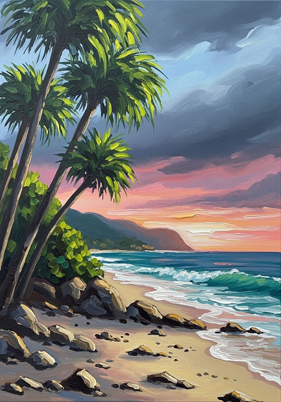 Palms Before the Storm: An Expressive Oil Painting