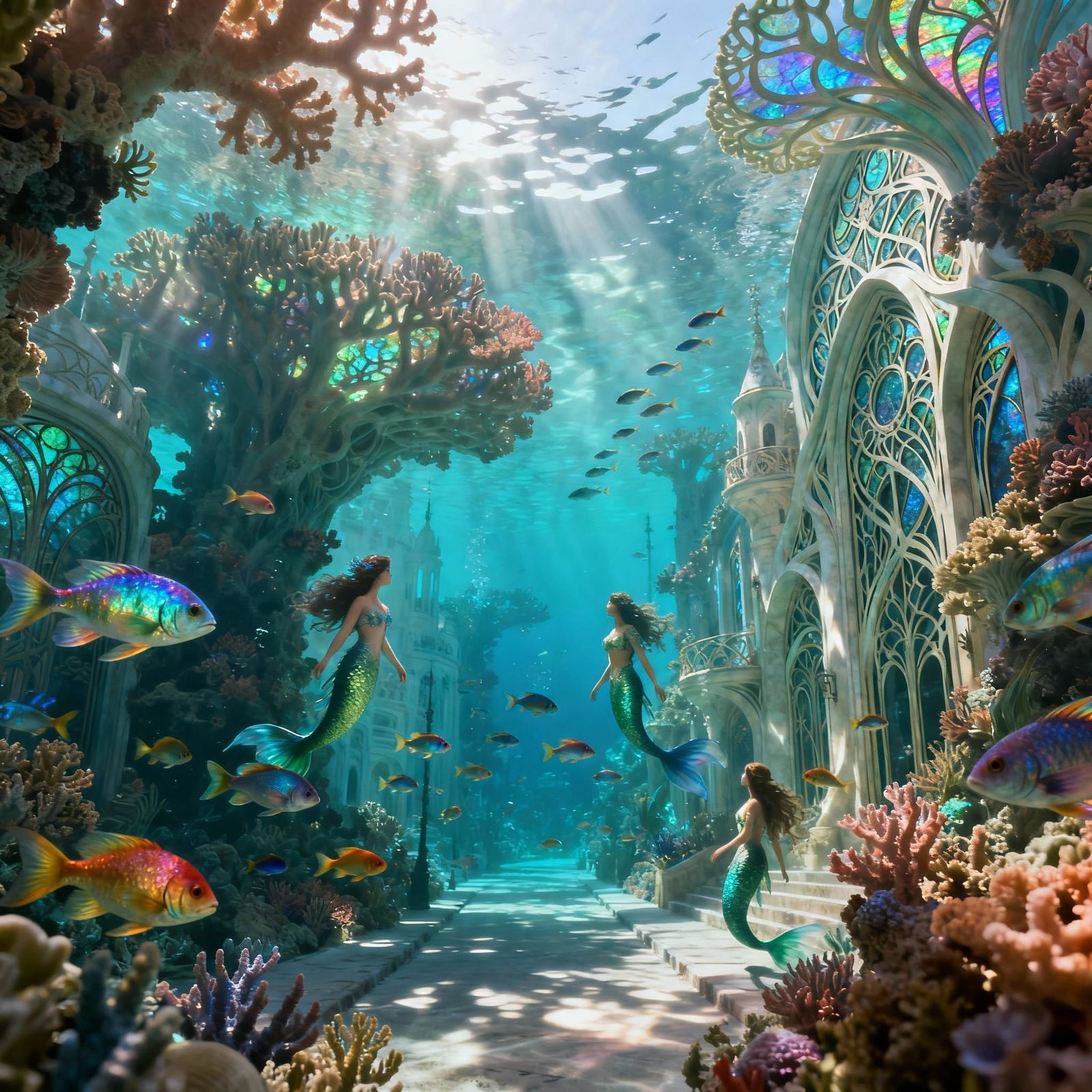 Underwater City of Merfolk and Sea Creatures in Art Nouveau ...