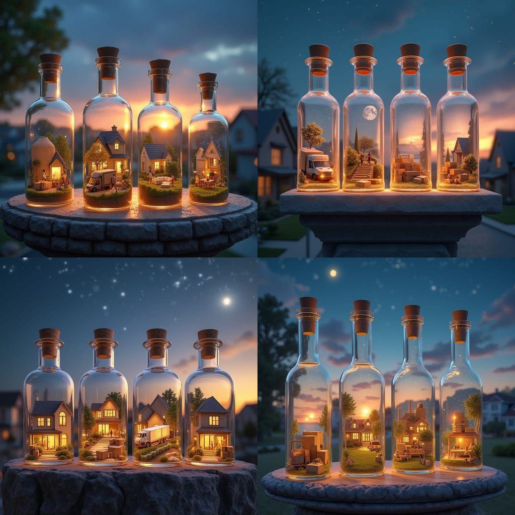 Fantasy Crystal Bottles With Miniature Worlds, Hyper-Realist...