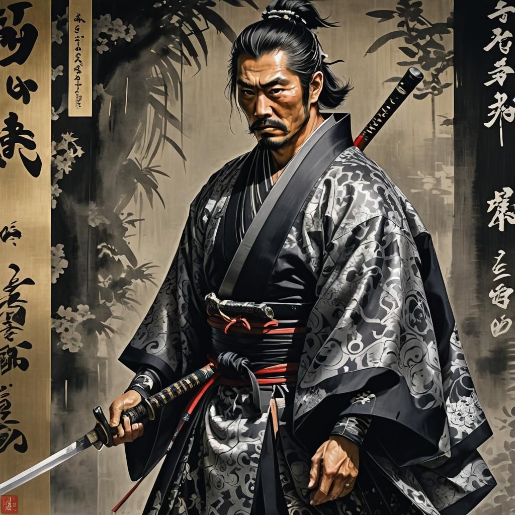 Brooding Samurai in Shadow: A Fusion of Tech and Tradition