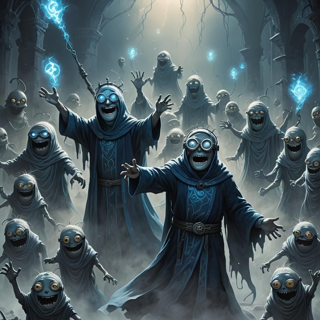 Minion Summons Spectral Figures in Dark Fantasy Art