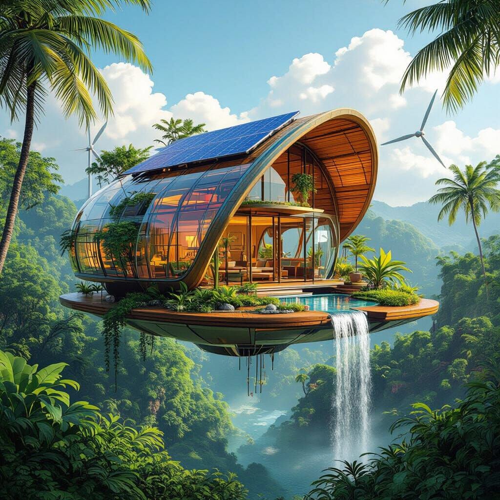 Futuristic Bahay Kubo in Tropical Landscape