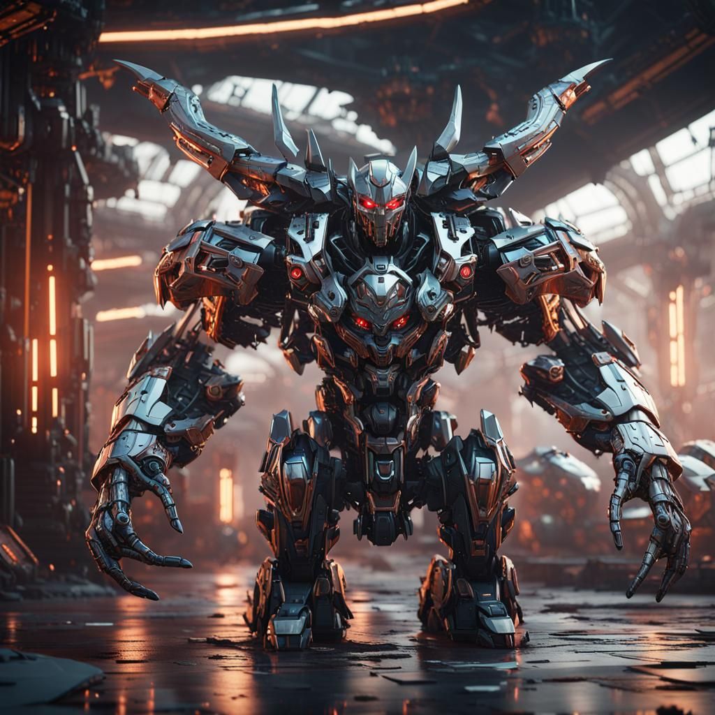 Futuristic Devil Knight with Intricate Mech Details
