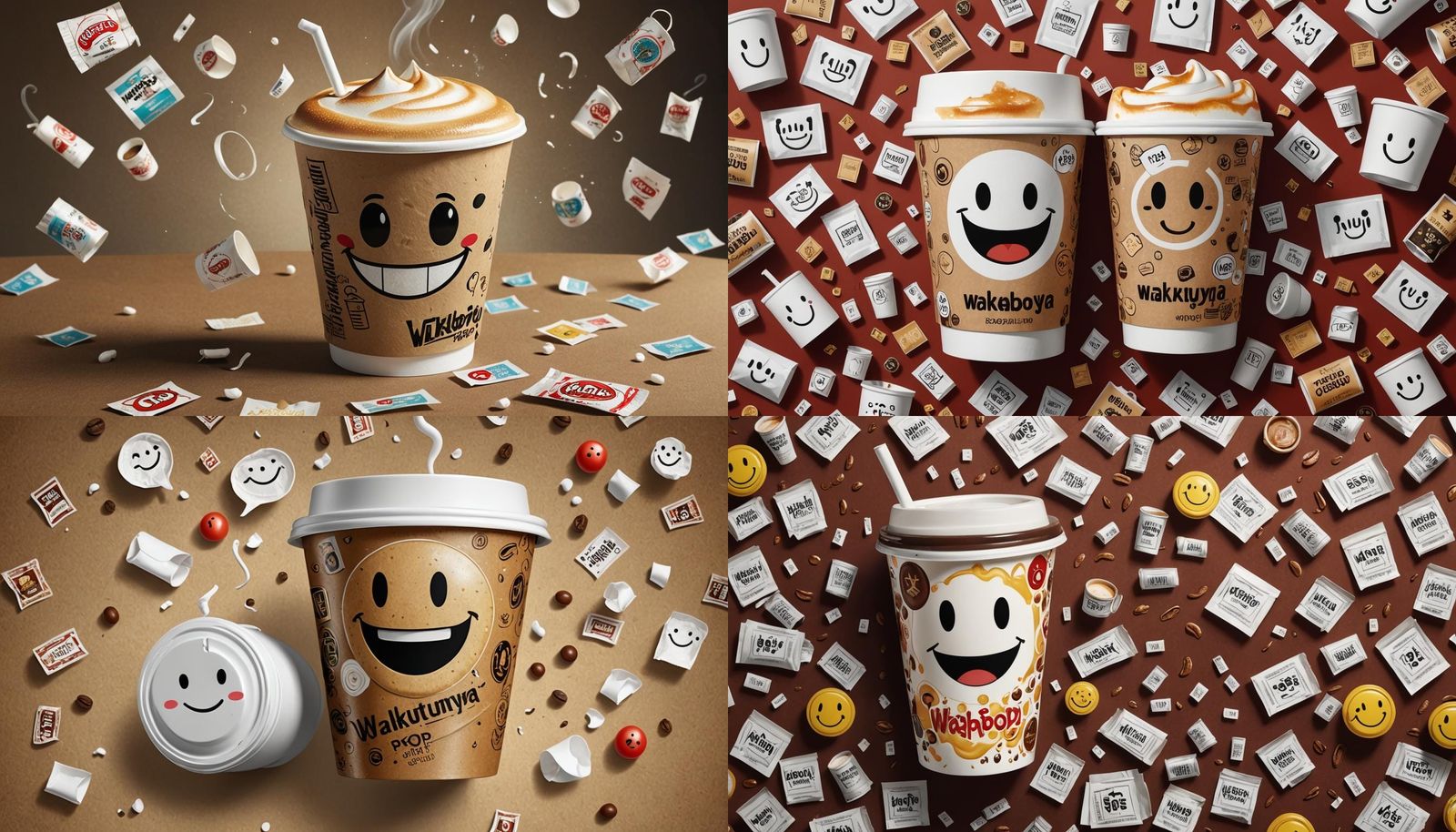 Kawaii Coffee Cup with Cigarettes, Hyperrealistic 3D Anime A...