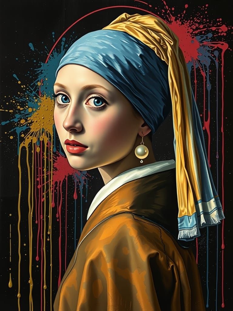 Dripping Girl with Pearl Earring in Vibrant Colors
