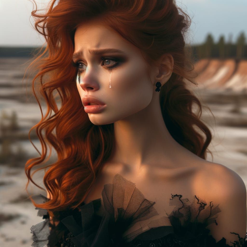 Red-Haired Girl in Tattered Wedding Dress, Lost in Halloween...