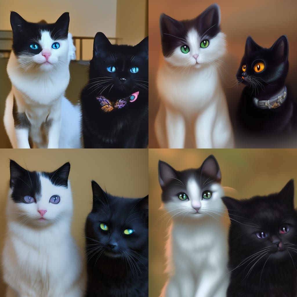 Two cats& they are best friends,& The first one is a black cat with Green eyes& the other cat is a black white tuxedo ca...