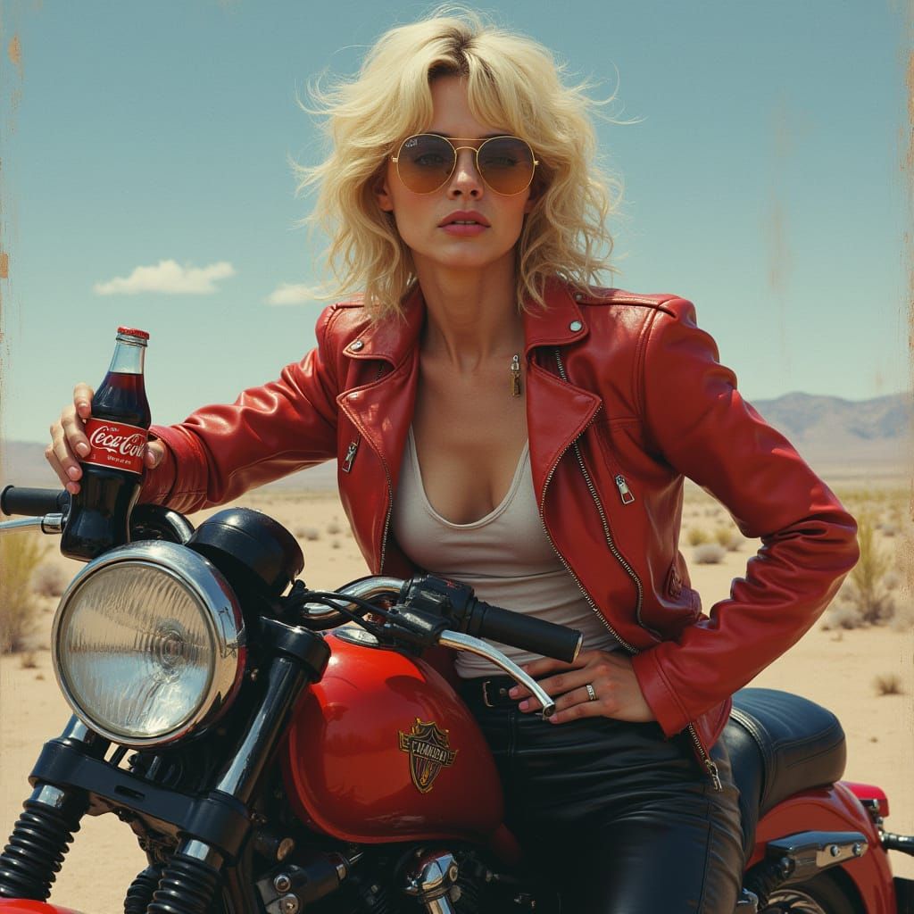 Woman with Motorcycle: Gritty Realism and Vibrant Colors