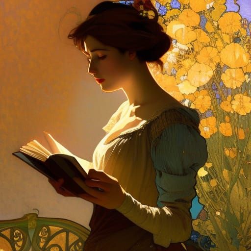 Art Deco Woman Reading Book