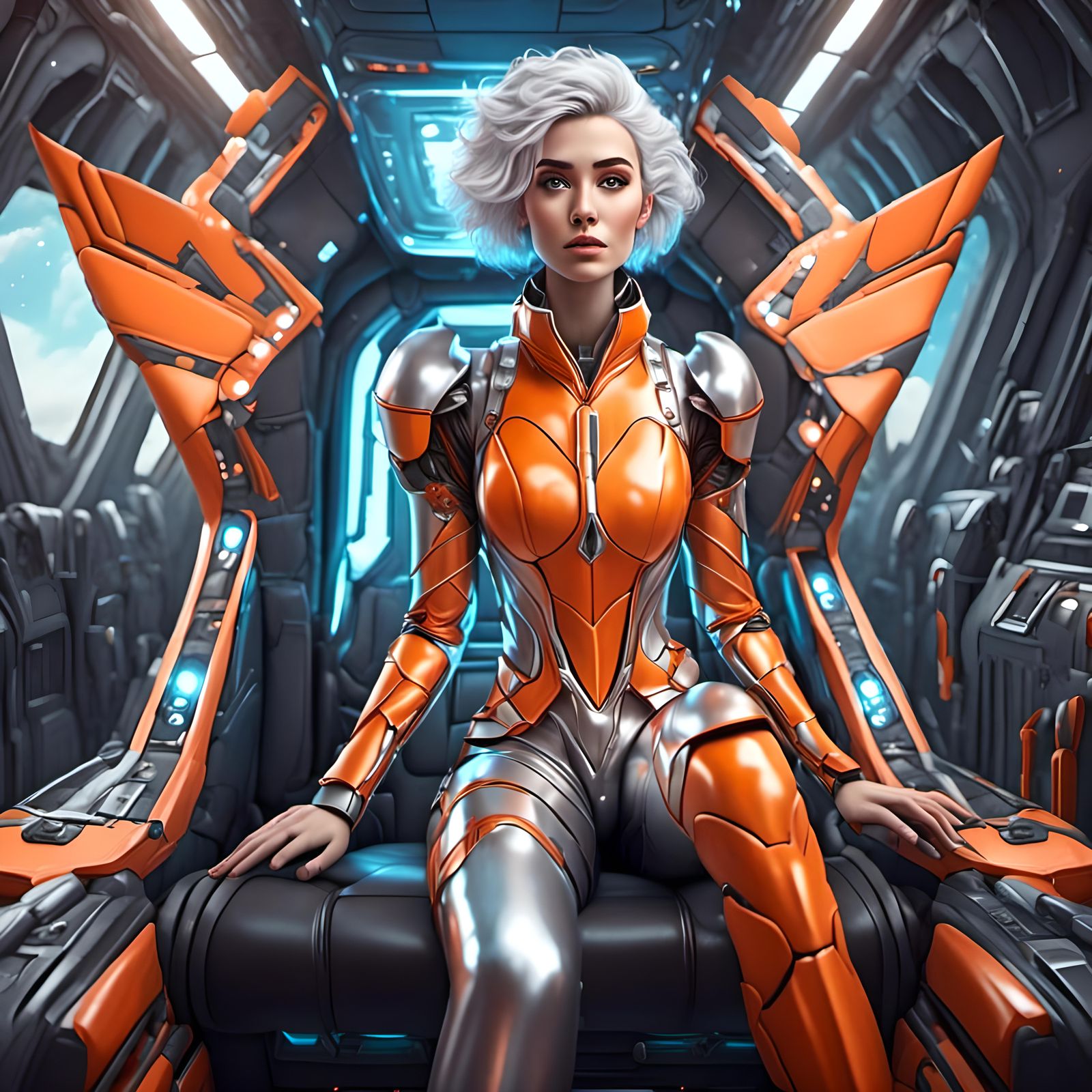 Silver-Haired Space Princess in Robotic Armor Portrait