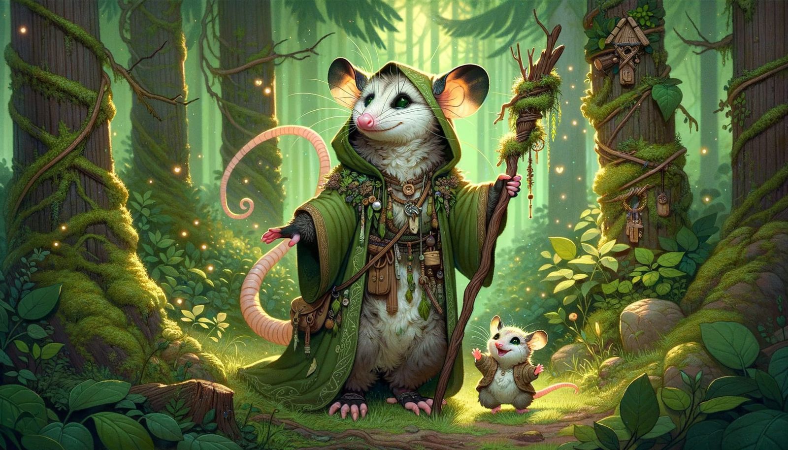 Whimsical Greenwood Druid Family in Earthy Glory