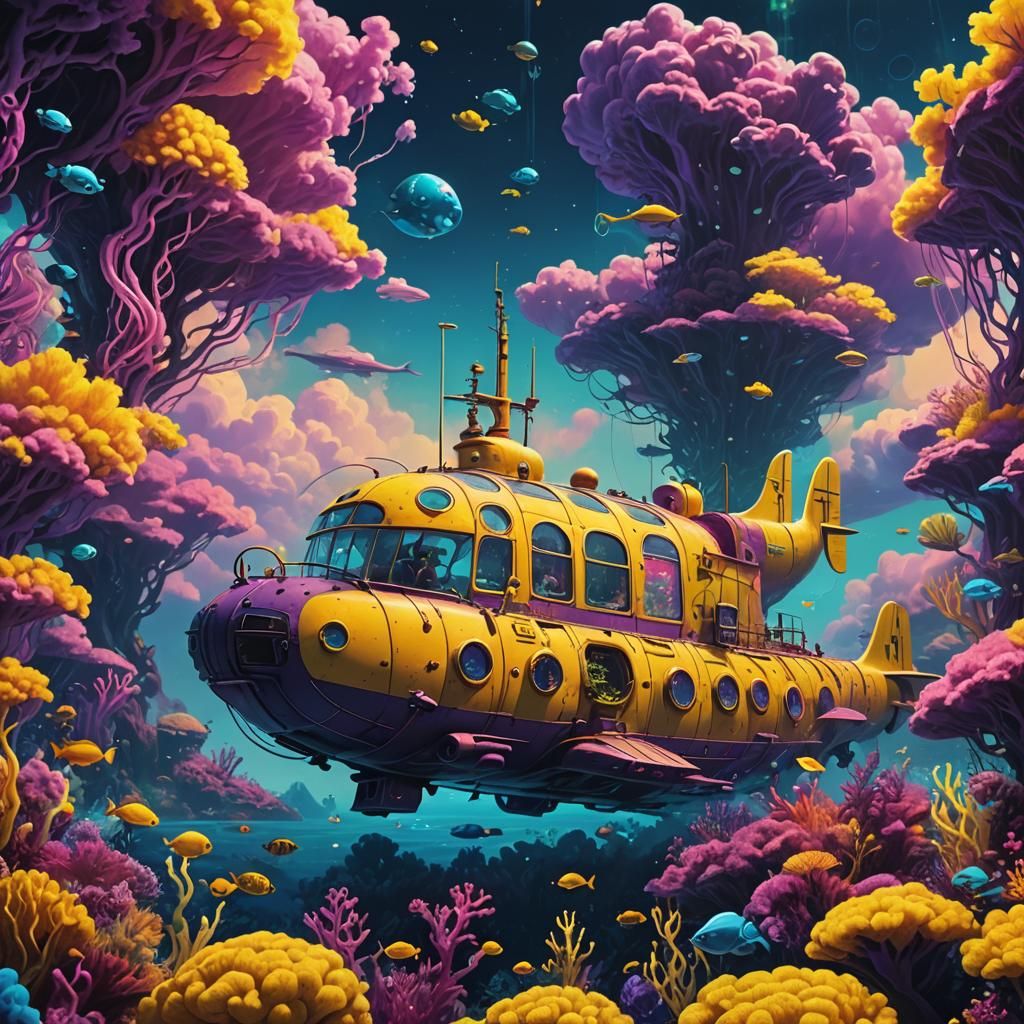 Psychedelic Yellow Submarine in Vibrant Concept Art