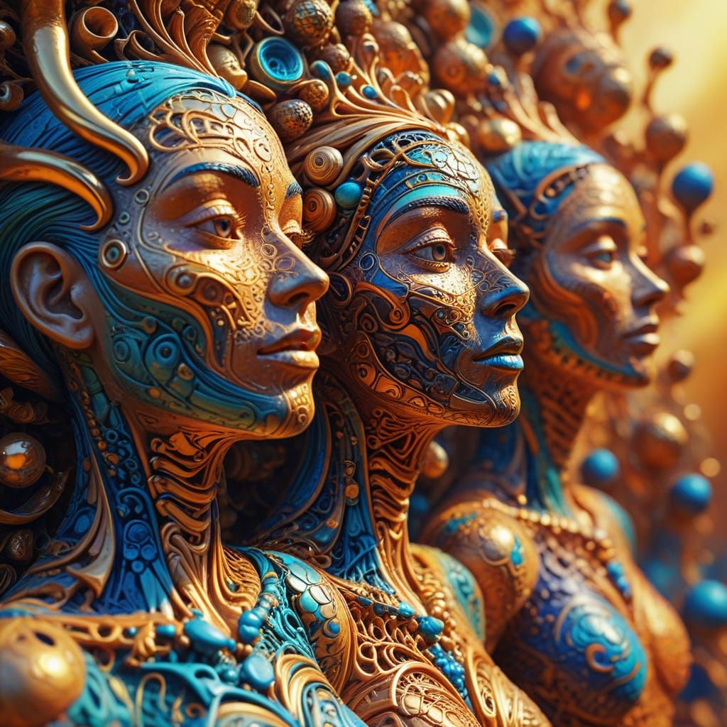 Dynamic Clay Figures in Surreal Oil Painting