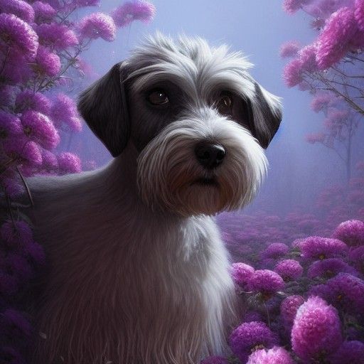 Charming Schnauzer in Floral Forest, Digital Art