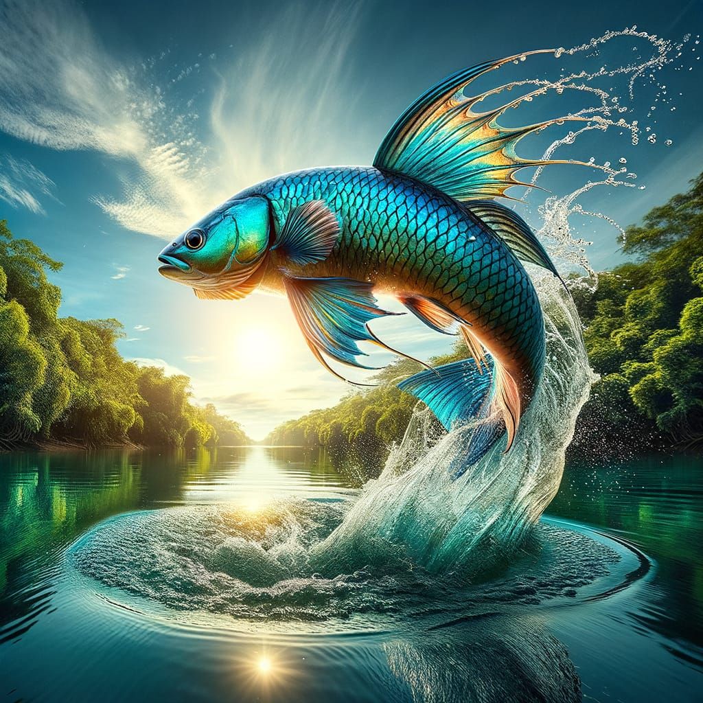 Azure Fish Leaps from Crystal Water