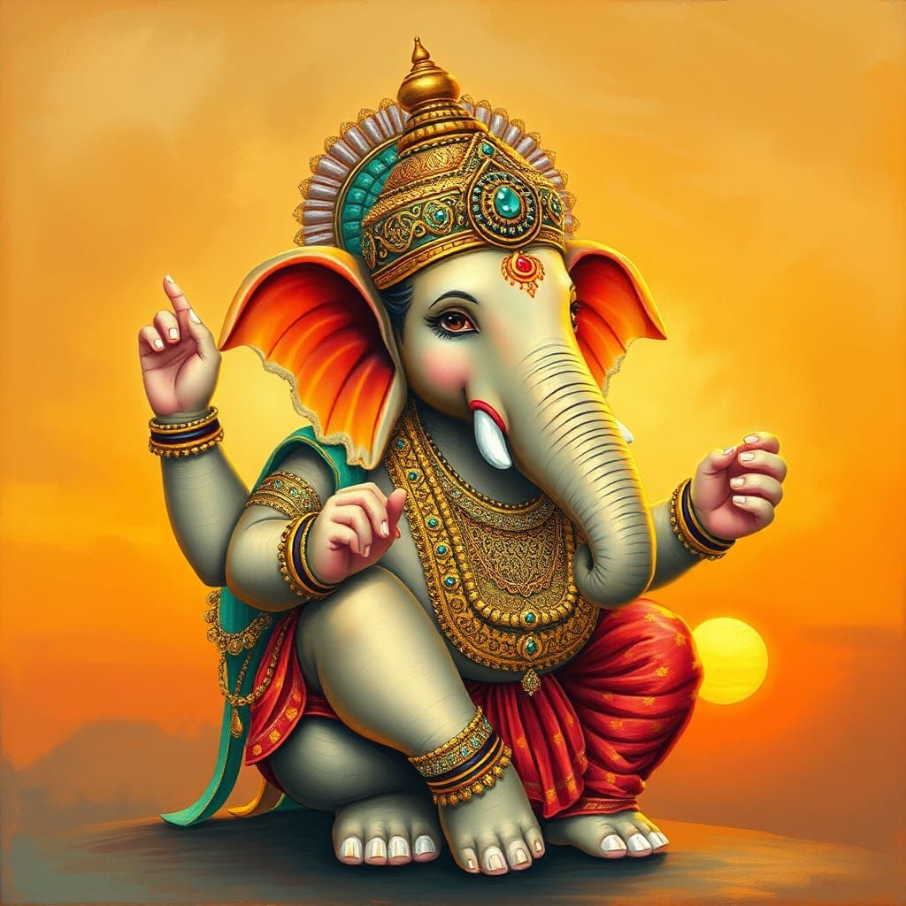 Majestic Elephant Deity in Traditional Indian Style