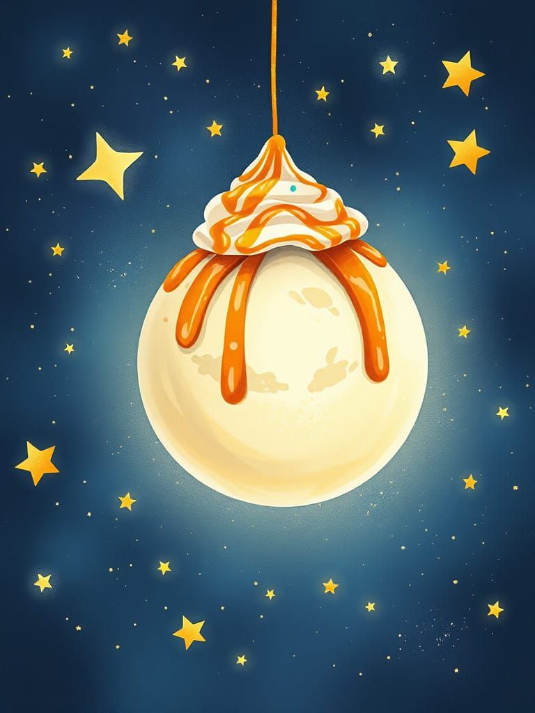 Whimsical Night Sky Ice Cream in Storybook Style