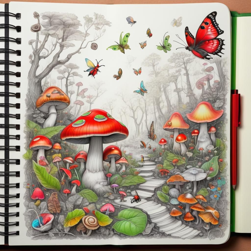 Whimsical Fantasy Landscape Doodle in Pastel Colors