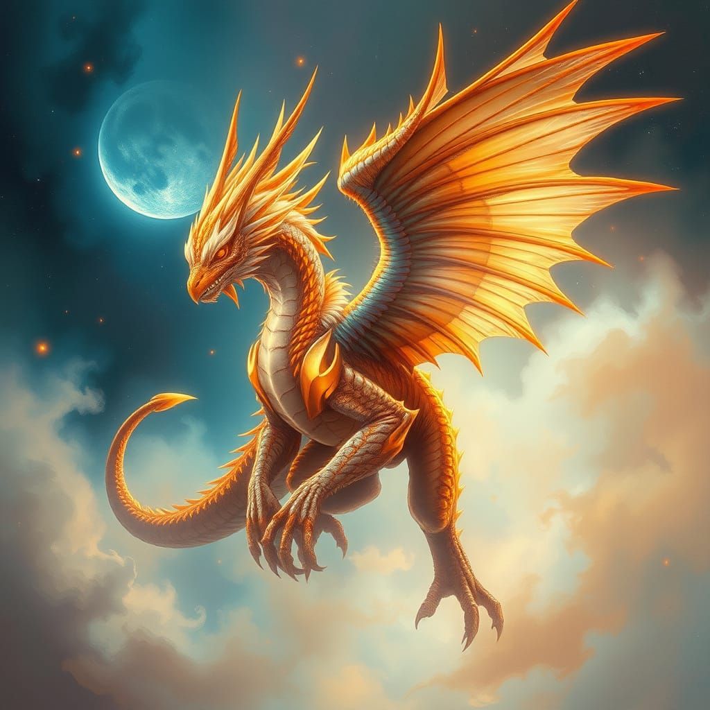 Retrofuturistic Griffin-Dragon Hybrid Emerges from Cosmic Mi...